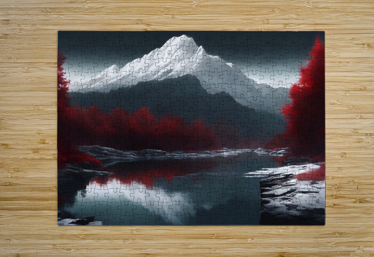 Red woods and white snowy mountain Salah Puzzle printing