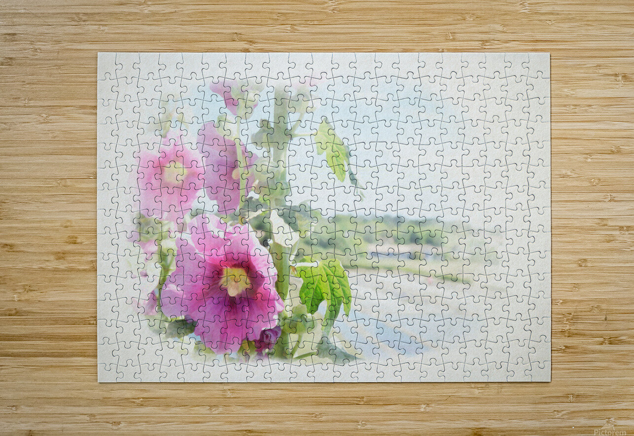 hollyhock with saltminning in watercolor Youri Mahieu Puzzle printing