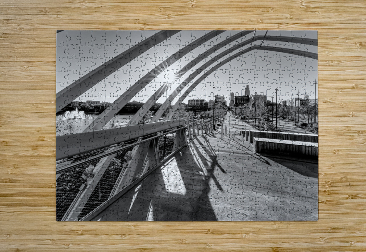 Omaha Farnam Pier Evening Sunburst Grayscale Jennifer White Puzzle printing