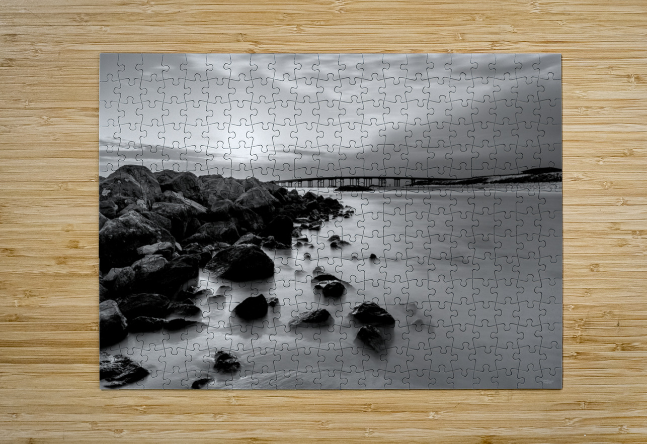 Destin Rock Jetty Smooth Sunset Grayscale Jennifer White Puzzle printing
