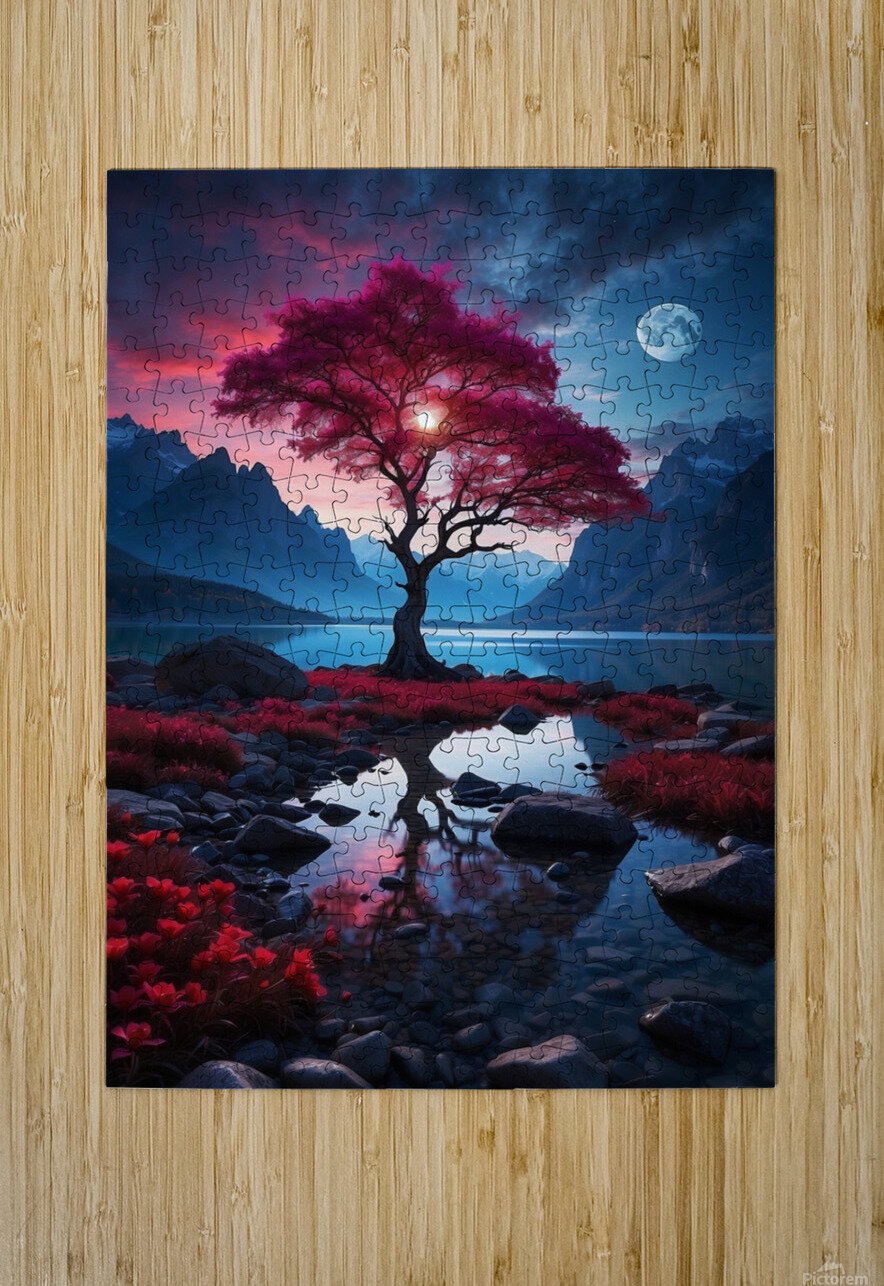 the ethereal beauty of a mystical landscape under the red moonlight nadir amar Puzzle printing