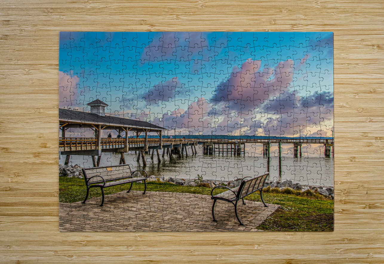 Empty Benches by a Winter Pier Darryl Brooks Puzzle printing