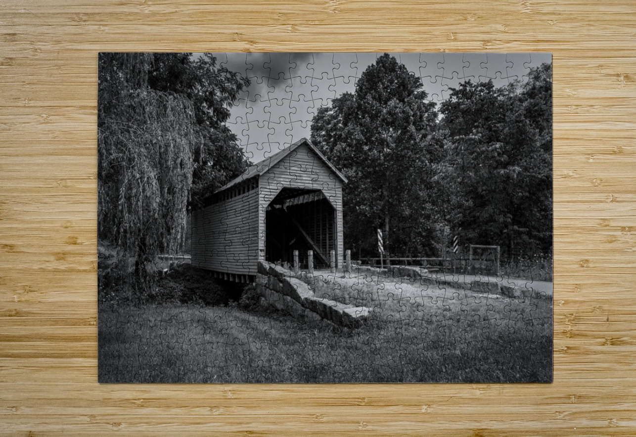Dents Run Covered bridge near Morgantown WV in monochrome Steve Heap Puzzle printing