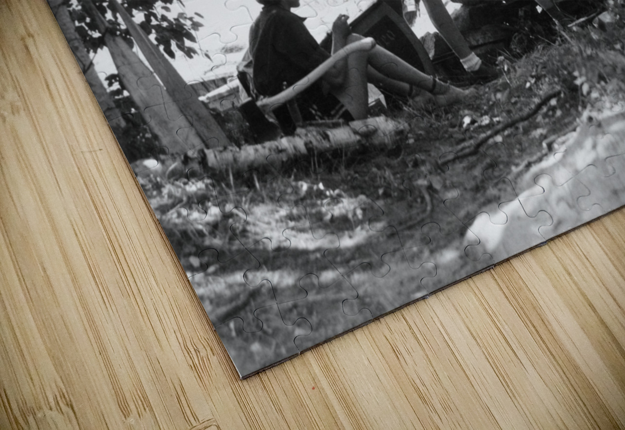 1930s 5 GIRLS AROUND CAMP FIRE ALGONQUIN PARK CA 177711 Panoramic Images Puzzle
