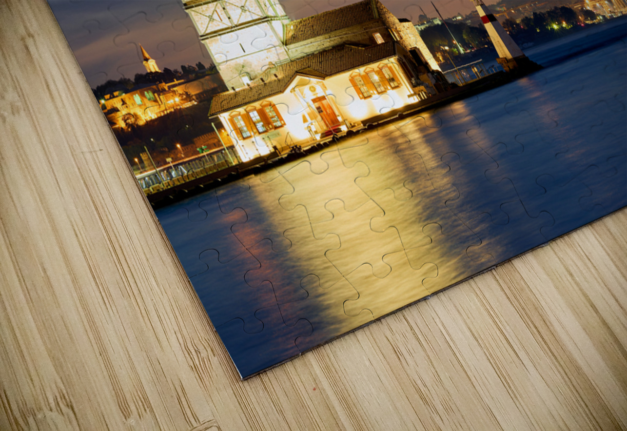 Istanbul Turkey. The Maidens tower on the Bosphorus and the Süleymaniye Mosque at sunset Marco Brivio Puzzle