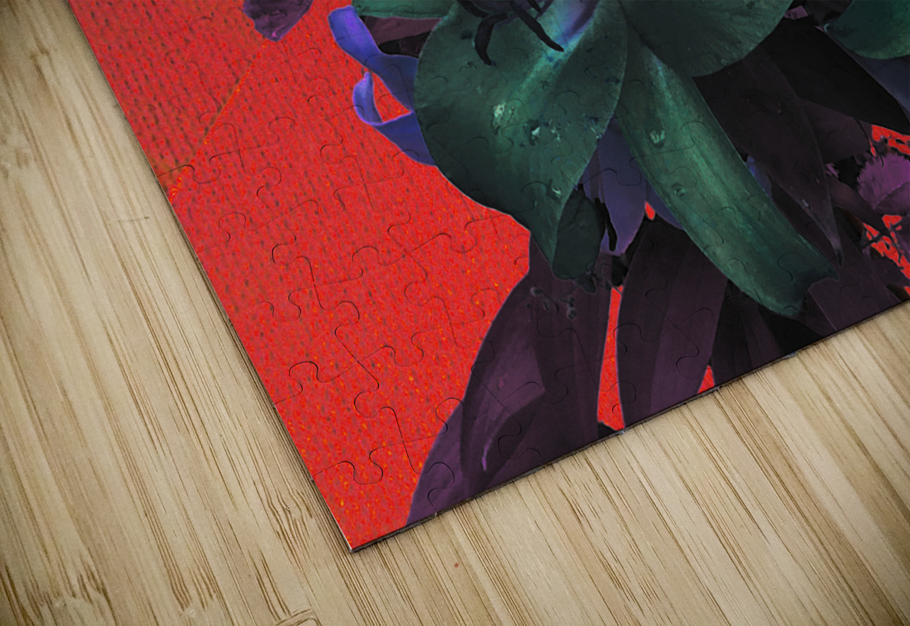 Abstract Green and Blue Lilies on a Red Background Catriona Roberts Nature Photography and Designs Puzzle