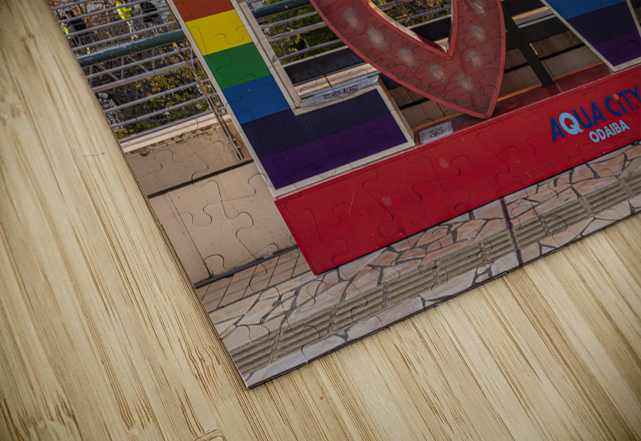 Rainbow love sign standing in front of rainbow bridge  tokyo Gualtiero Boffi Puzzle