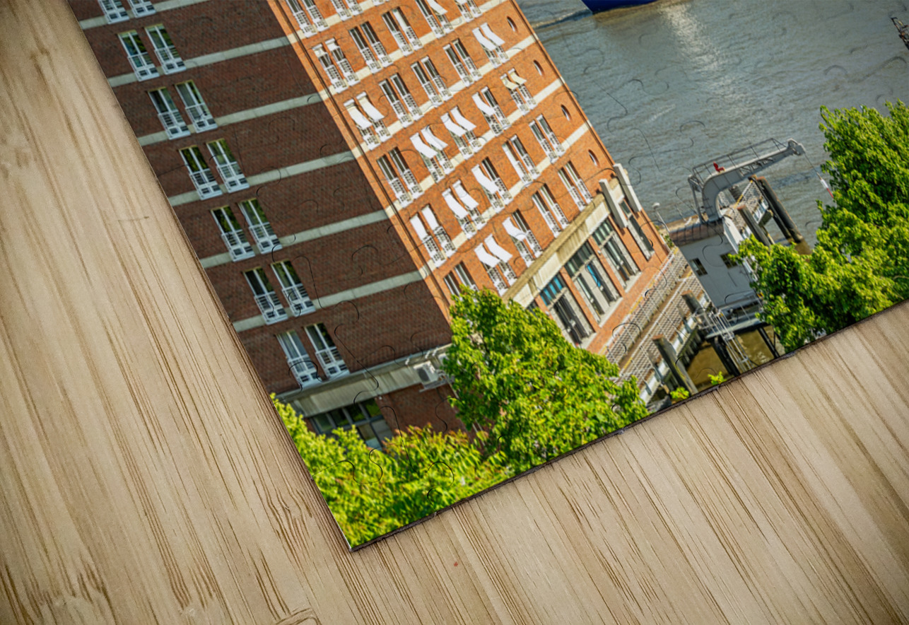 View of the Burchardkai container terminal and ship from Hamburg Övelgönne Germany caladoart Puzzle