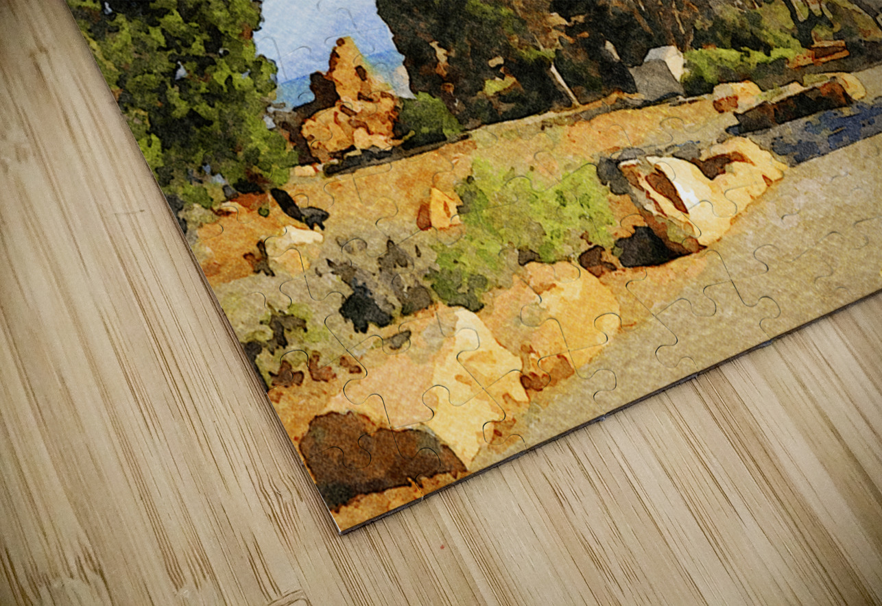 Watercolor painting of Desert View Watchtower at Grand Canyon Arizona Gestalt Imagery Puzzle