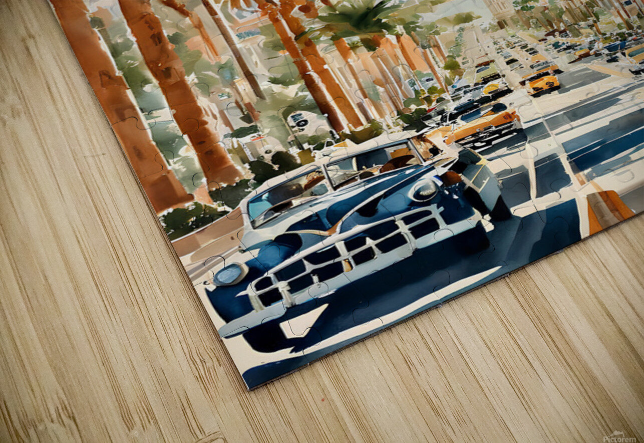 Watercolor Style Painting of Lively Las Vegas Boulevard with Iconic Clock Tower-UN44  topgallery Puzzle