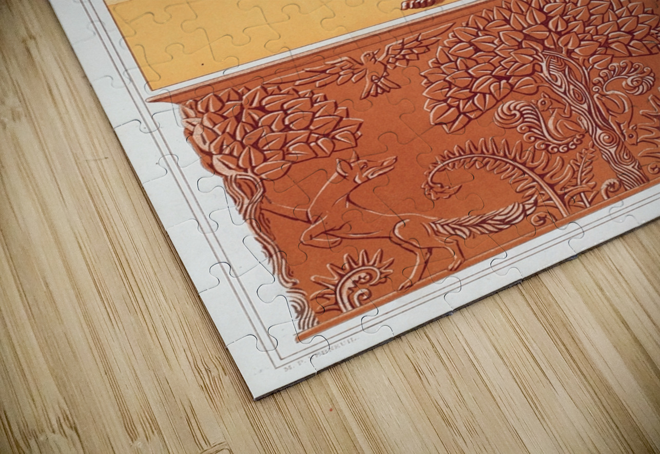 Faisans et renard. Frise cuivre découpé. Chien. Chandelier. Abeilles. Semis. Renards. écureuils et oiseaux. Jardiniere cuivre repoussé [1897] by Maurice Pillard Verneuil [1869–1942] MyCozyFineArt Puzzle