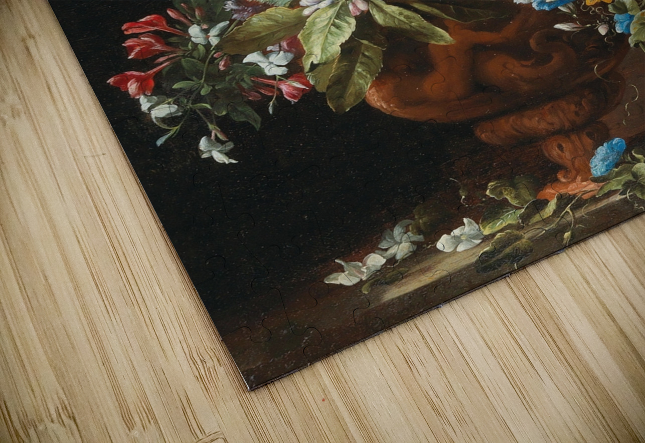 Carnations. Lillies. Nigellas and other flowers in a decorative terracotta vase on a stone ledge by Abraham Brueghel [1631–1697] MyCozyFineArt Puzzle