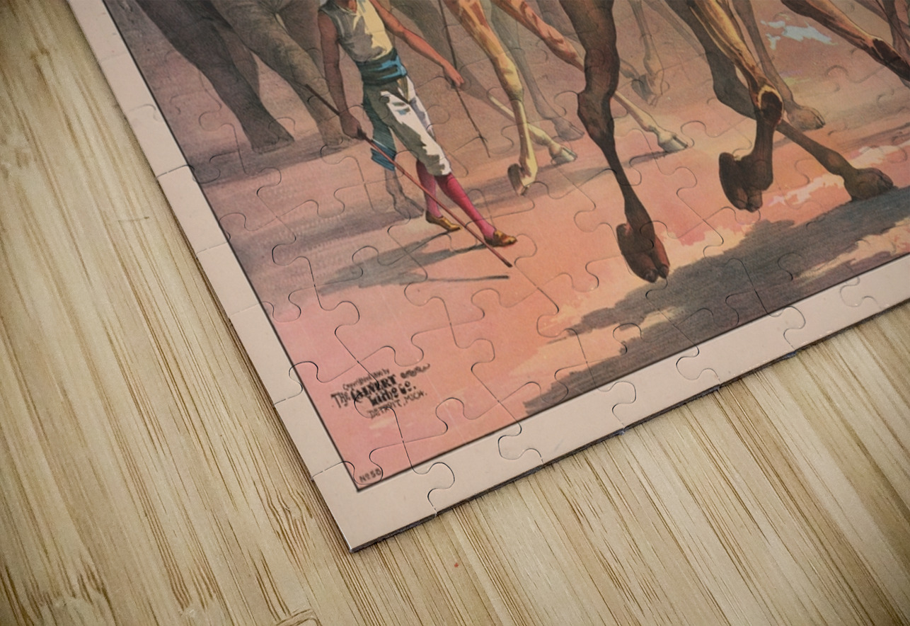 Circus troupe with people in exotic dress riding camels. Giraffes. Elephants [1890] by Calvert Litho. Co [1863–] MyCozyFineArt Puzzle