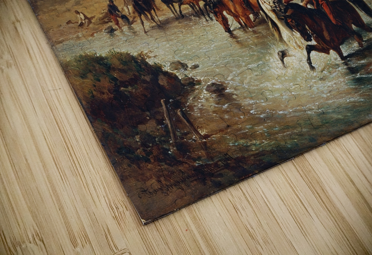 Französische Kavallerie in der Pferdeschwemme [1867] by Joseph Anton Strassgschwandtner [1826–1881] MyCozyFineArt Puzzle
