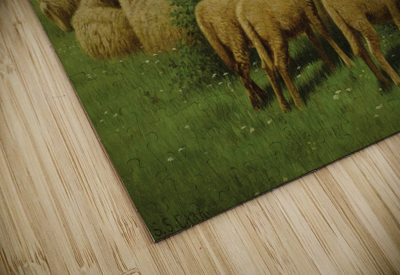 Child Feeding the Sheep by Samuel S. Carr [1837–1908] MyCozyFineArt Puzzle