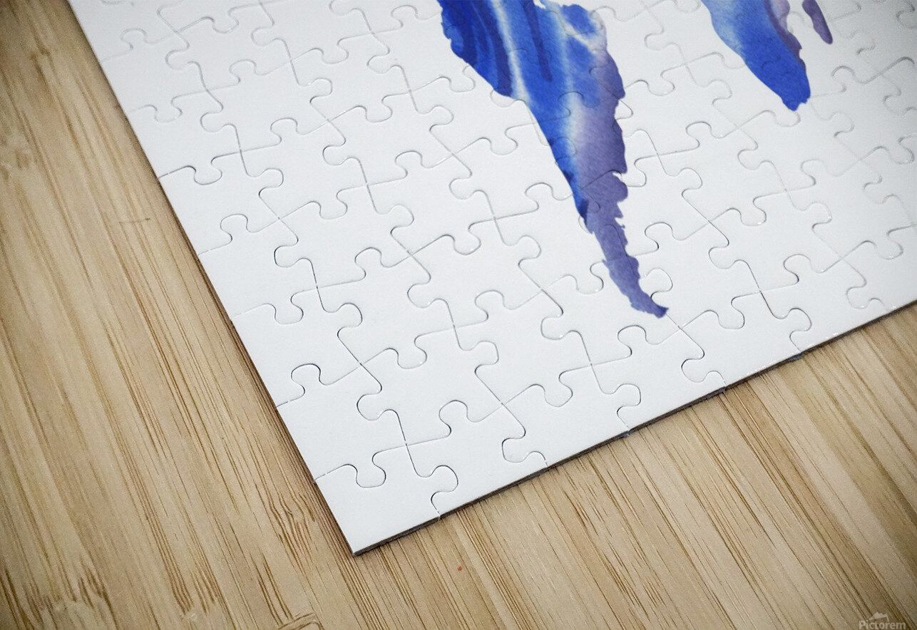 Watercolor Silhouette World Map Purple Blue Irina Sztukowski Puzzle