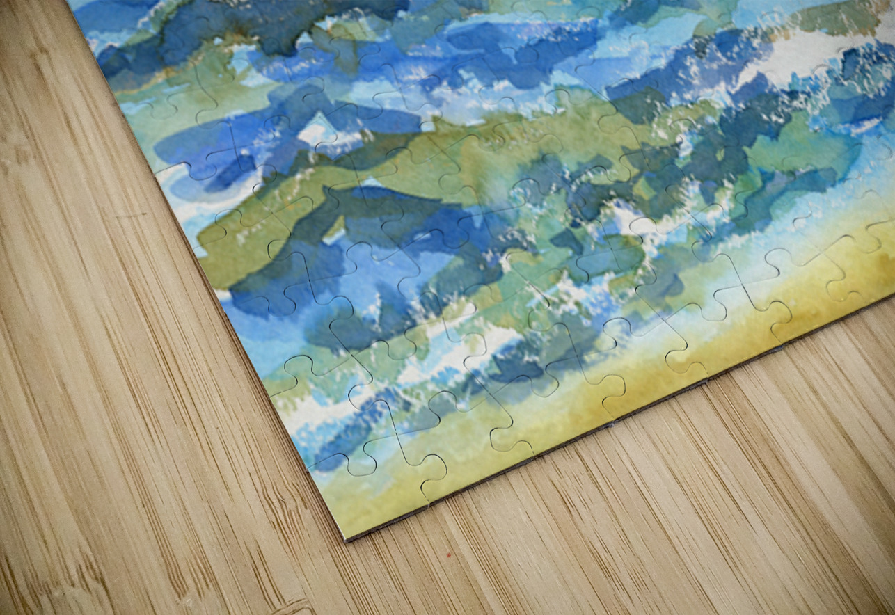 Blue ocean waves watercolor painting Karen Kaspar Puzzle