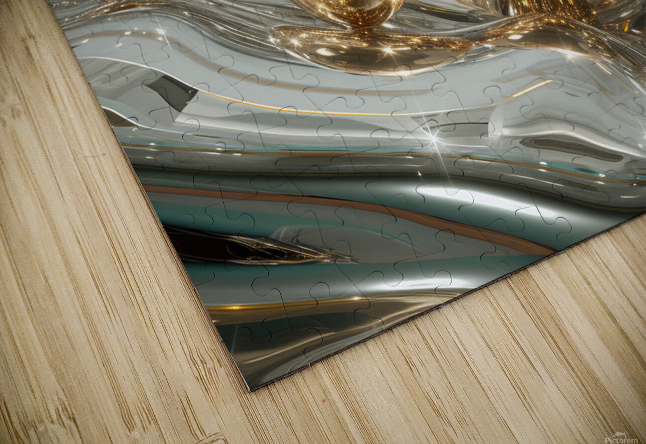 Gold and silver spheres on the smooth metallic waves Krit of Studio OMG Puzzle