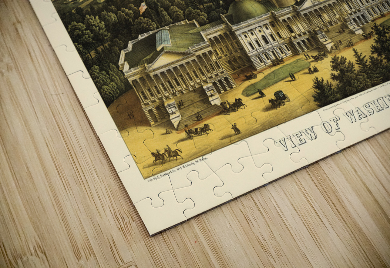 Low-angle birds-eye view of central Washington DC from 1871 Steve Heap Puzzle