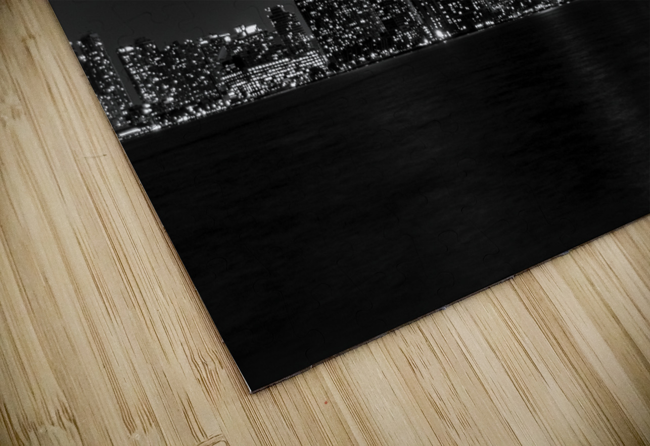 downtown toronto canada skyline at night  horizon Black And White Puzzle