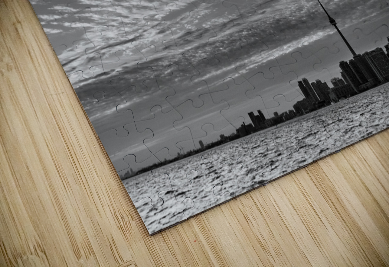 toronto skyline whispy clouds  horizontal 424 Tor Black And White Puzzle