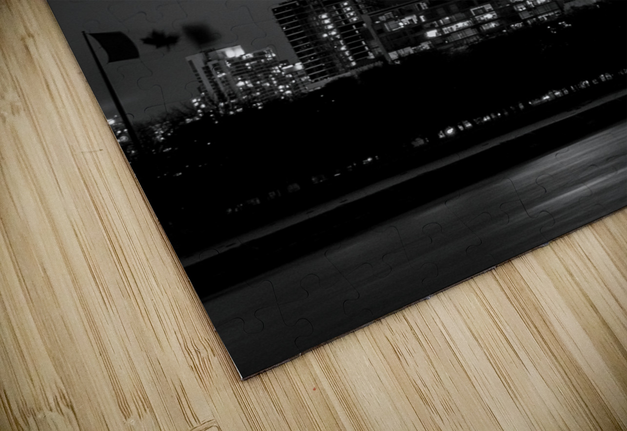 toronto skyline at night  vertical 417 Maple 13k. Black And White Puzzle