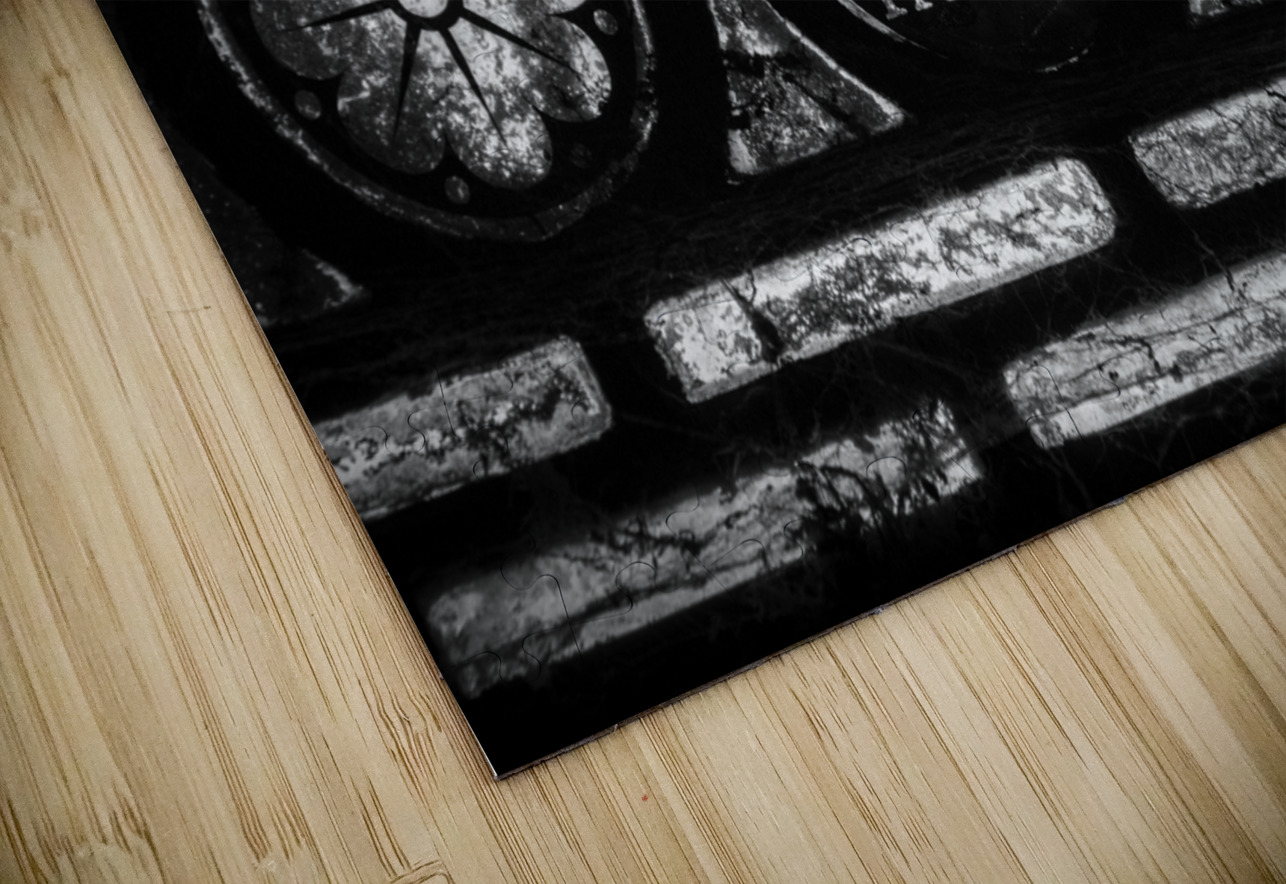 a stained glass window in sacre coeur  horizontal Black And White Puzzle