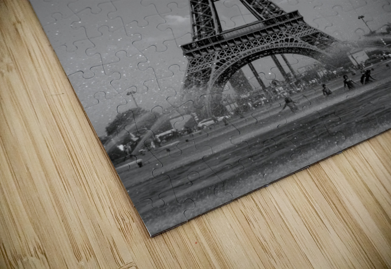 eiffel tower from trocadero gardens warsaw founta Black And White Puzzle