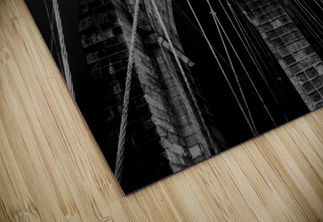 cable web brooklyn bridge night  horizontal 390 W Black And White Puzzle