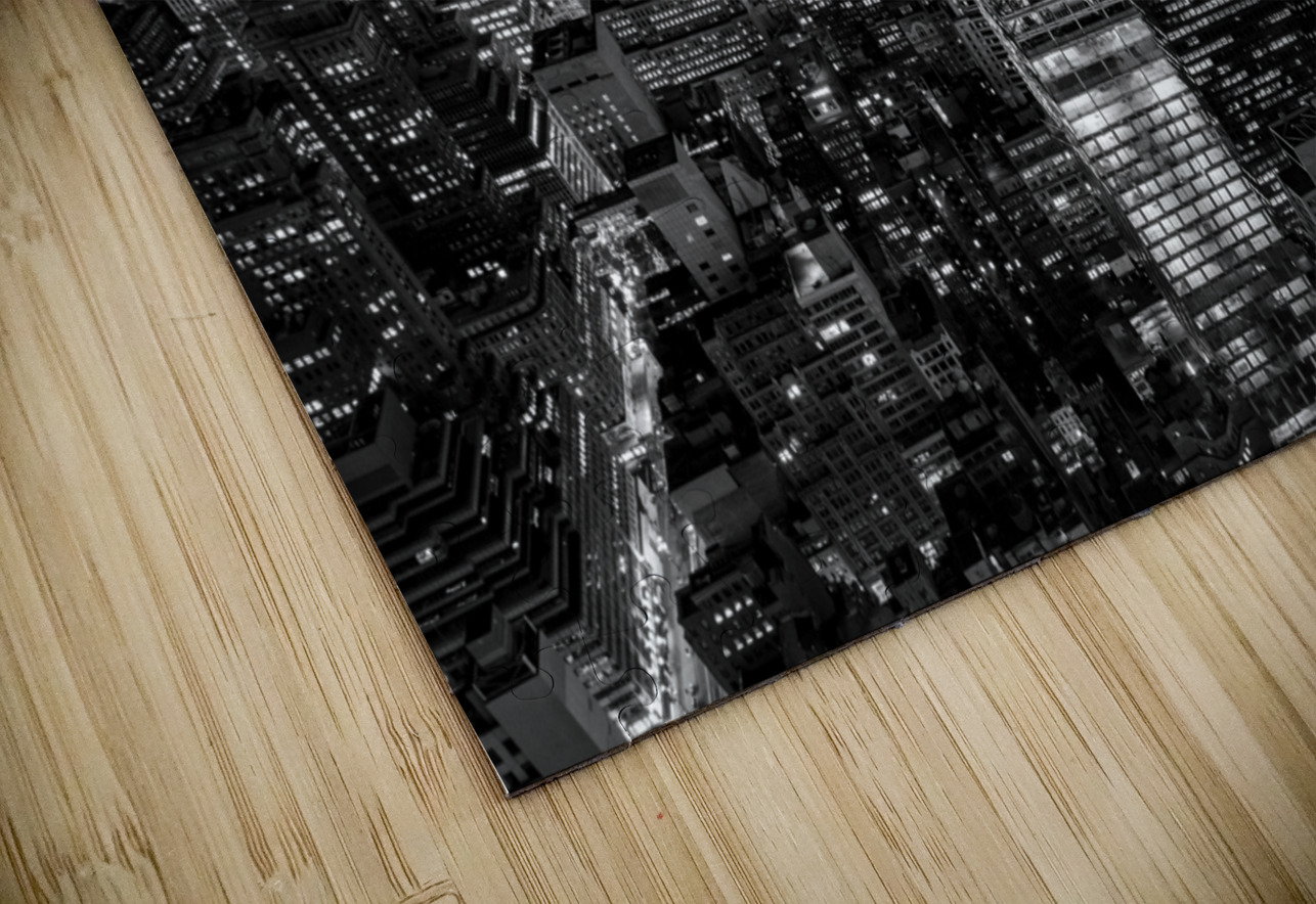 midtown from rockafeller center at night  horizon Black And White Puzzle