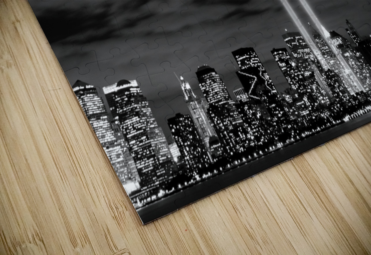 tribute in lights 911 lower manhattan  horizontal Black And White Puzzle