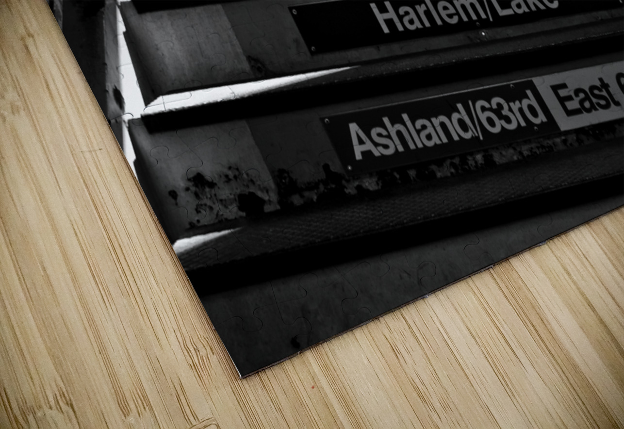 chicago L train stairs  horizontal 66 Kimball 13k Black And White Puzzle