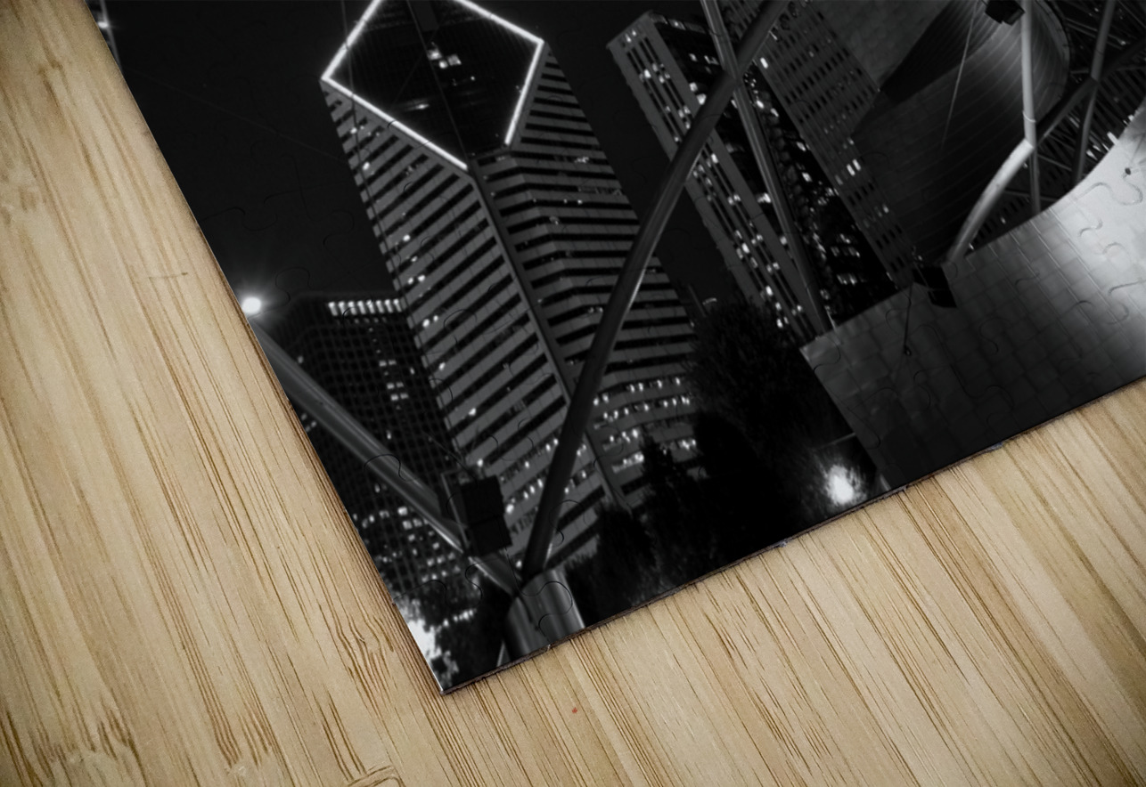 downtown chicago daley plaza  horizontal 1209 Pla Black And White Puzzle