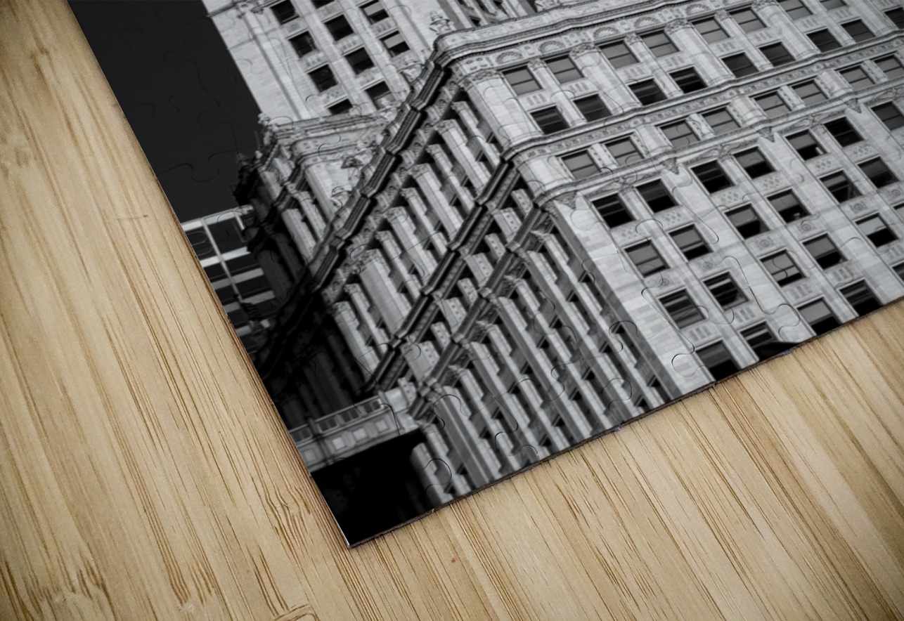 wrigley building clock  vertical 49 654 13k Black And White Puzzle