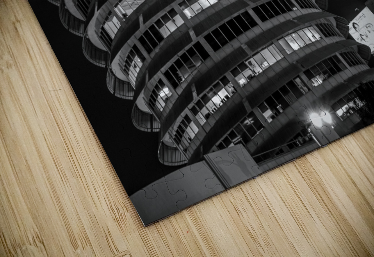 capitol records building at night  horizontal 259 Black And White Puzzle