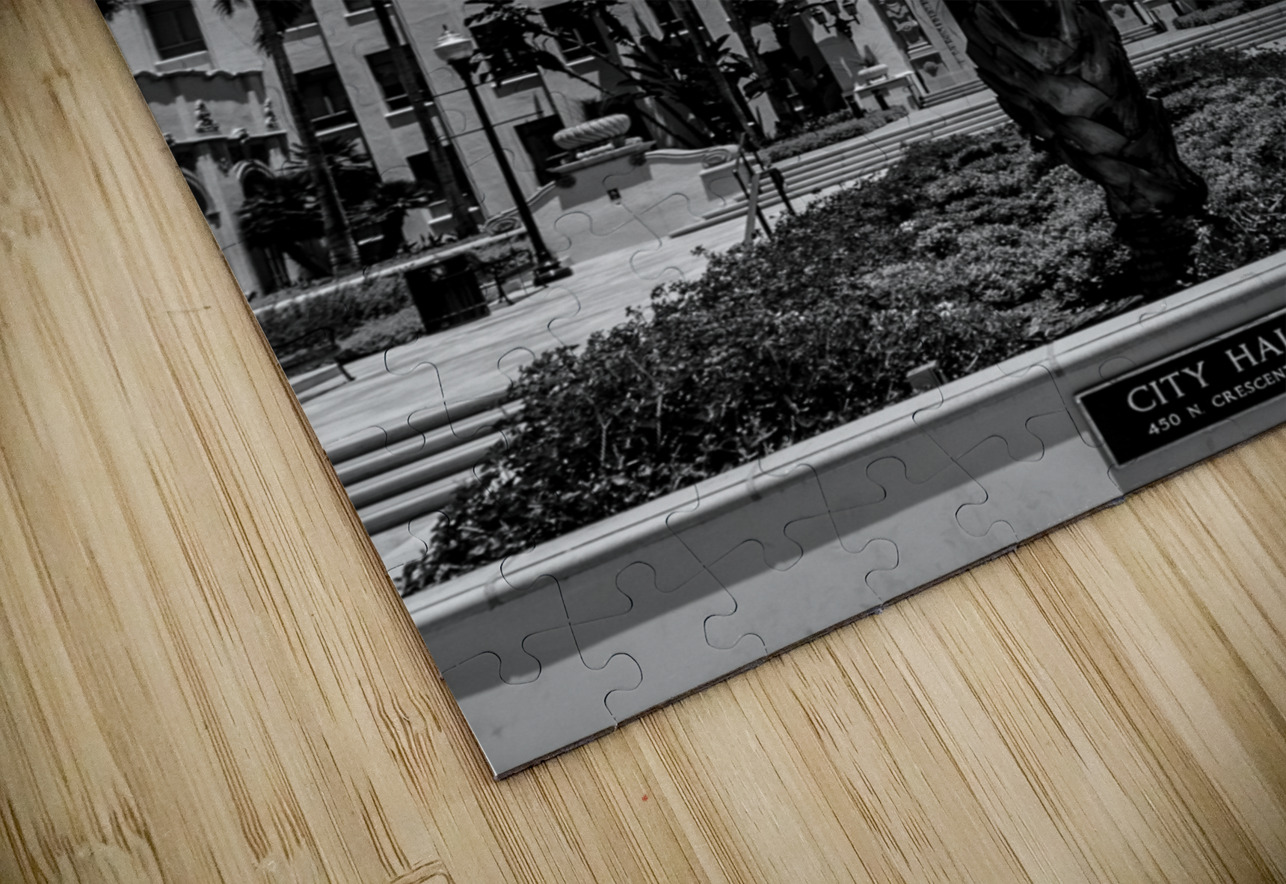 beverly hills city hall  vertical 2151 Crecent 13 Black And White Puzzle