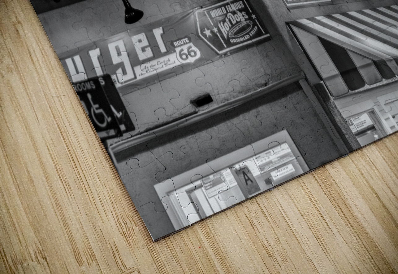 end of route 66 santa monica  horizontal 2198 Tra Black And White Puzzle