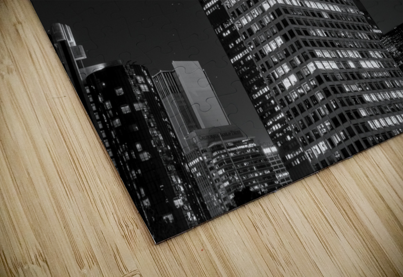full moon over downtown los angeles  horizontal 2 Black And White Puzzle