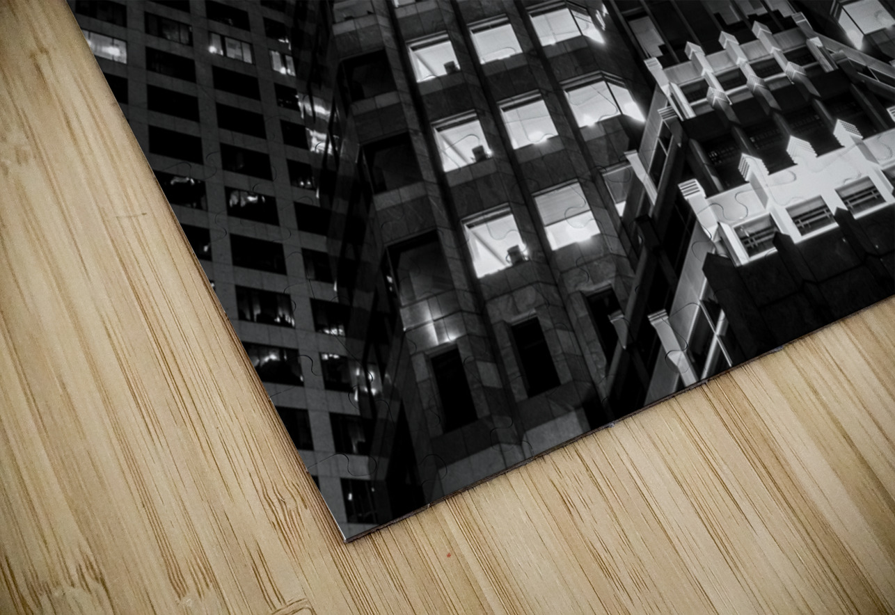 PWC building at night  horizontal 2150 Cooper 13k Black And White Puzzle