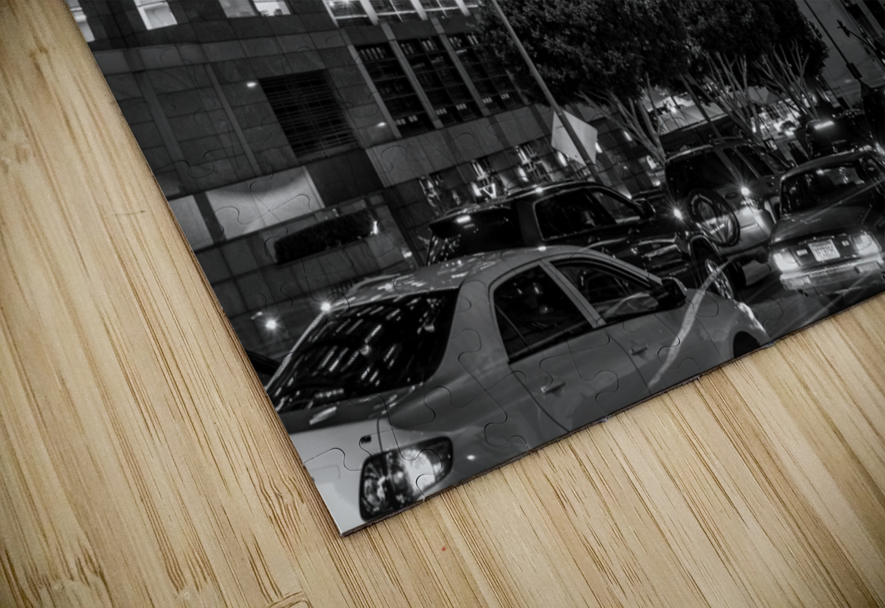 wilshire boulevard and figueroa at night  horizon Black And White Puzzle