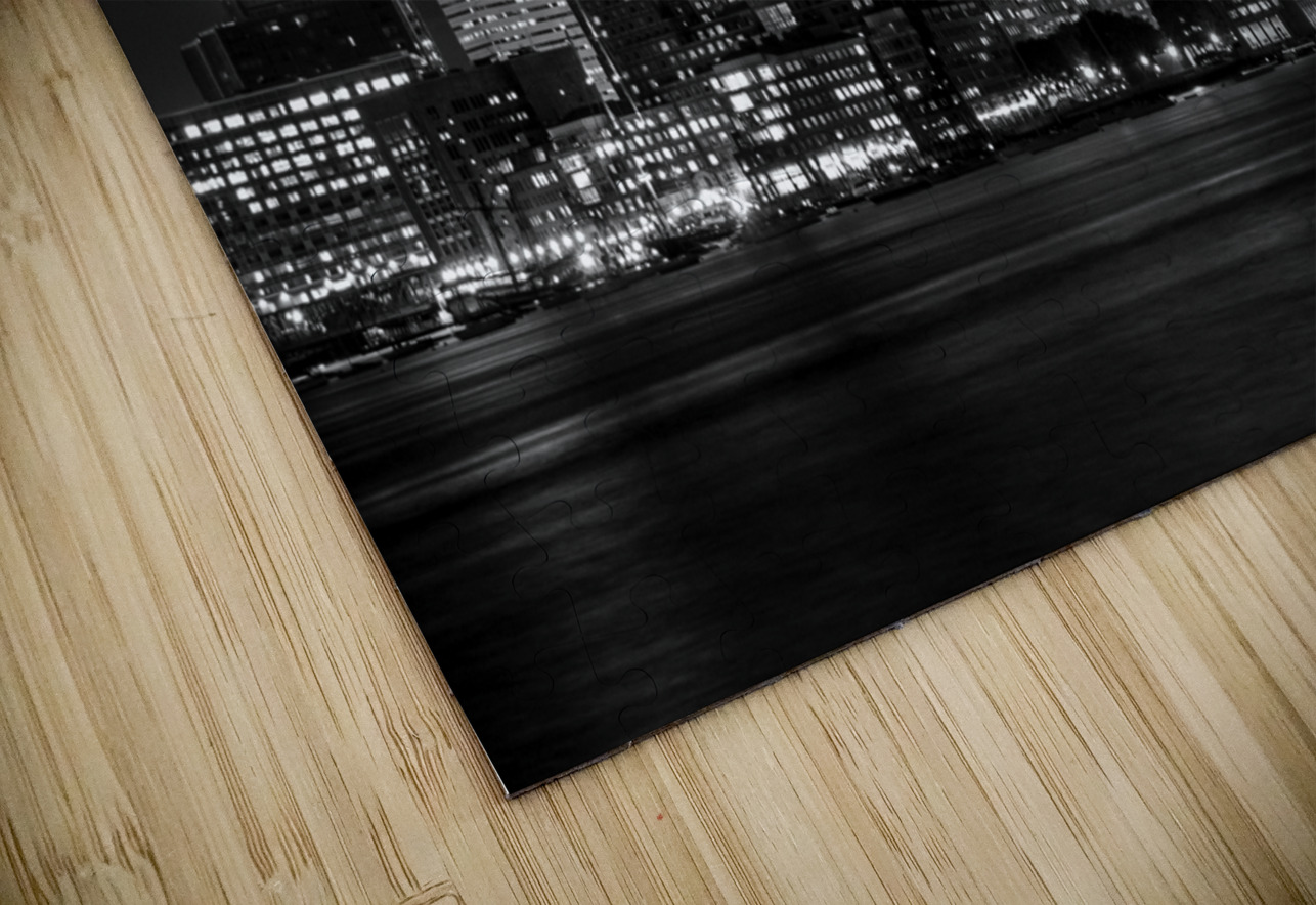 boston skyline night  horizontal 1249 Boston 13k. Black And White Puzzle
