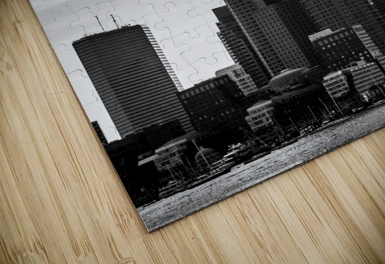 boston skyline dusk  vertical 1246 Dusk 13k Black And White Puzzle