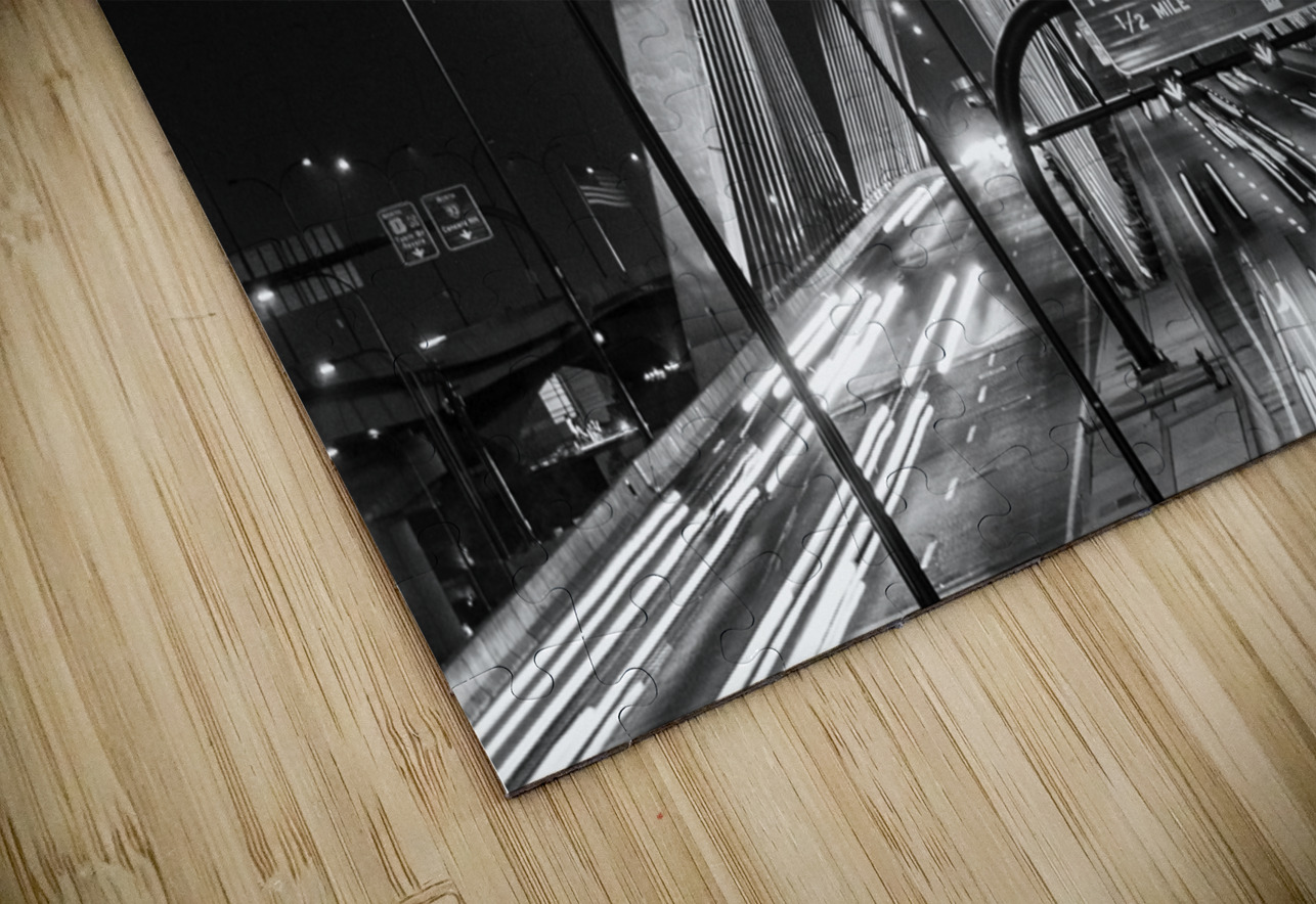 bunker hill bridge night traffic  horizontal 45 T Black And White Puzzle