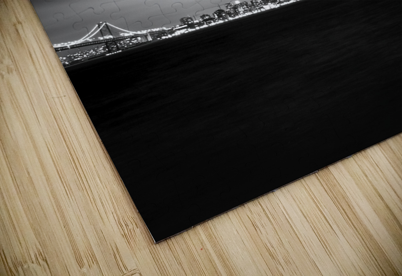 blanket fog above downtown san francisco  vertica Black And White Puzzle