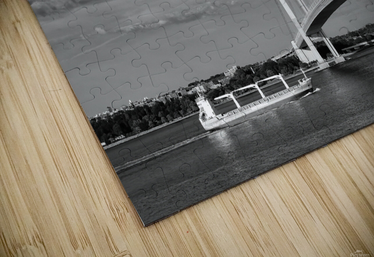 Verrazzano Bridge and Cargo Ship B W Jerry Fornarotto Puzzle