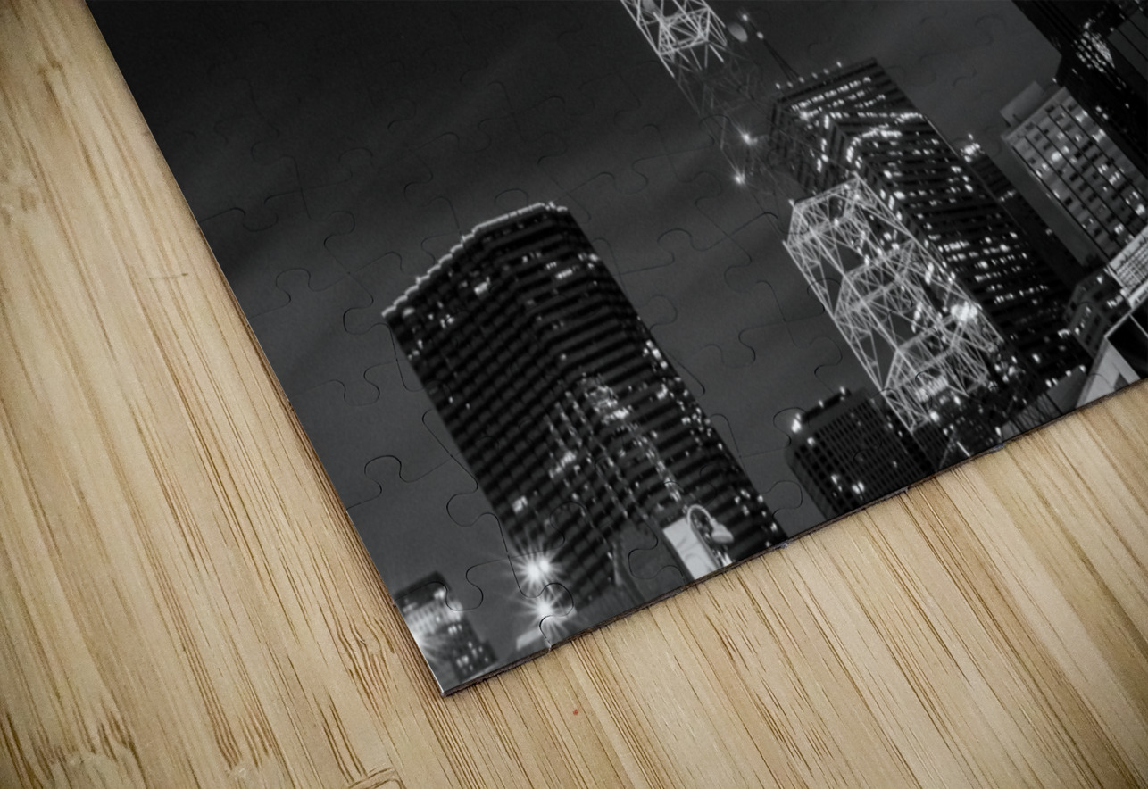 downtown dallas full moon  horizontal 2121 Pepper Black And White Puzzle