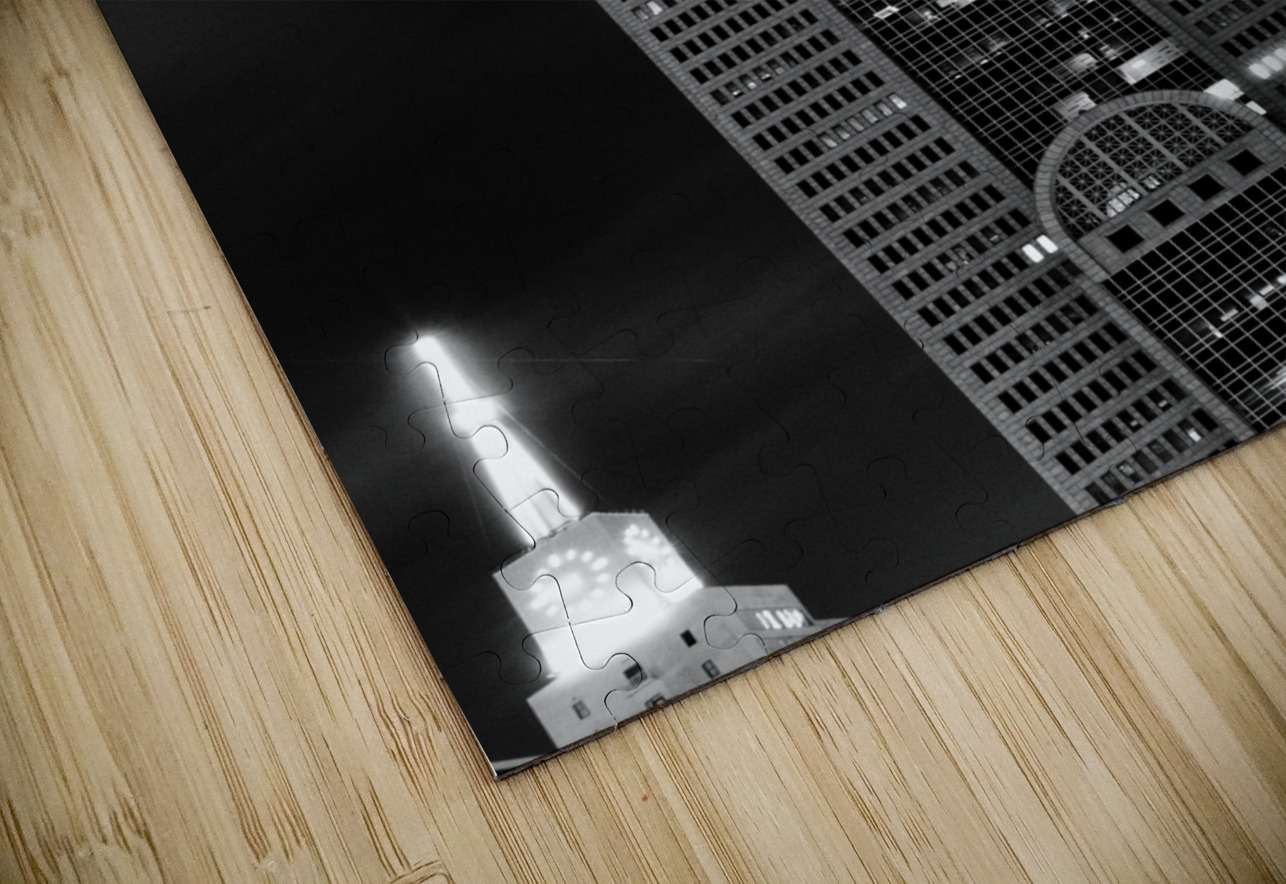 comerica building at night  vertical 771 Comerica Black And White Puzzle