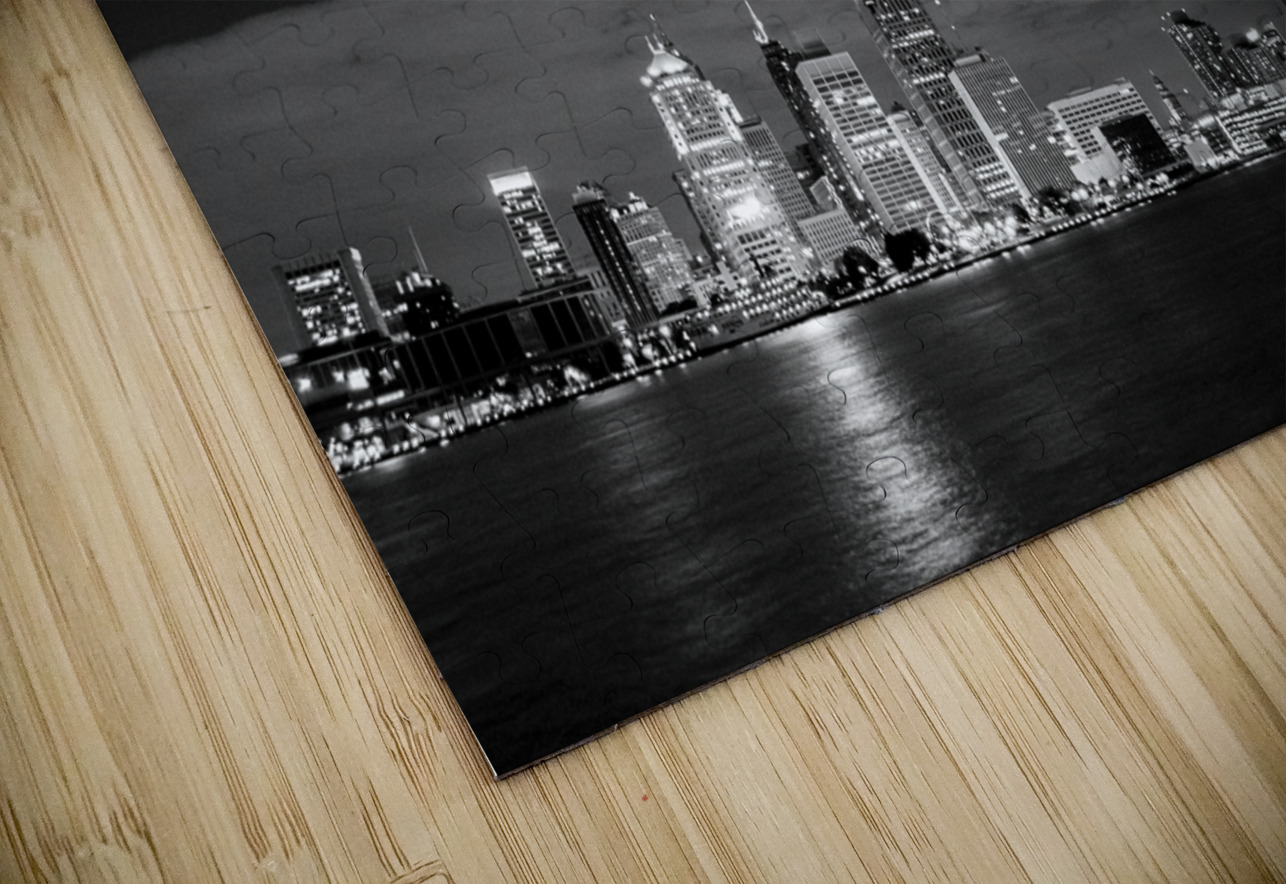 detroit skyline from windsor ontario  horizontal Black And White Puzzle
