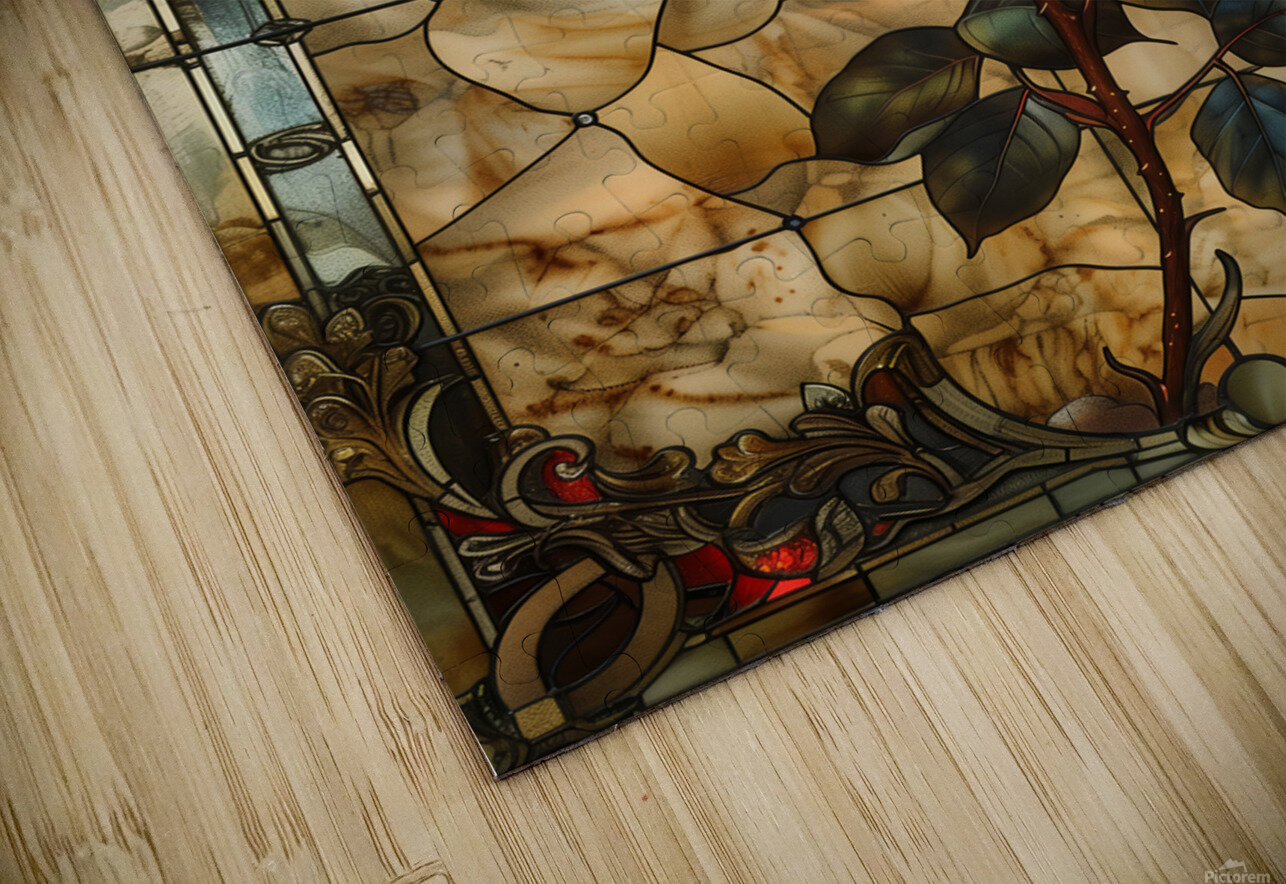 Crimson Elegance Stained Glass Red Rose Anne Laure GOUPIL Puzzle