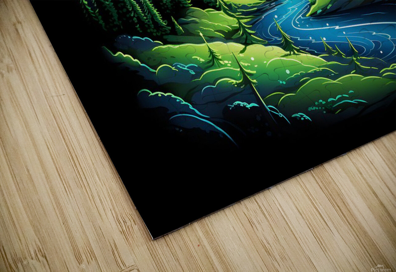 nature neon green blue mountains river trees dark Sastroredjo Puzzle